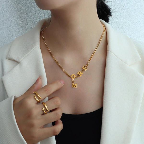 MORE English Letters Custom Pendant Chain Stainless Steel 18k Gold Plated Women Fashion Jewelry Necklace