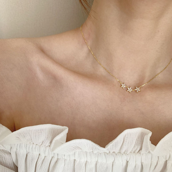 925 Silver Plated 14K Gold Five Petal Necklace for Women