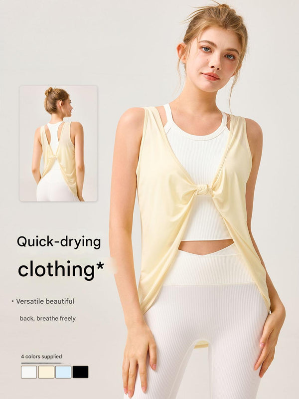 Summer loose yoga vest for women quick-drying breathable sports cover-up outdoor running yoga clothes front and back wear