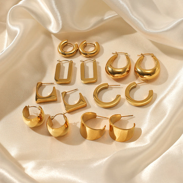 French Style Light Luxury Geometric Stainless Steel Earrings with Women's Personality 14K Gold-plated Titanium Steel Earrings