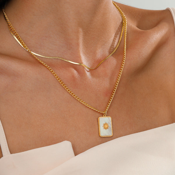 Fashionable Double-layer Geometric square Shell Necklace Women's Instagram Style Niche Design Stainless Steel Necklace