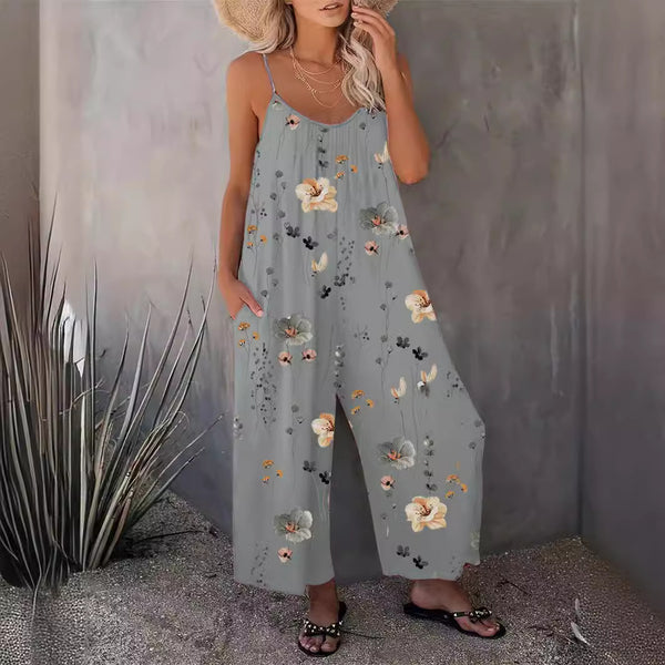 Spring-Summer Chic Women's Casual Printed Sleeveless Wide-Leg Jumpsuit